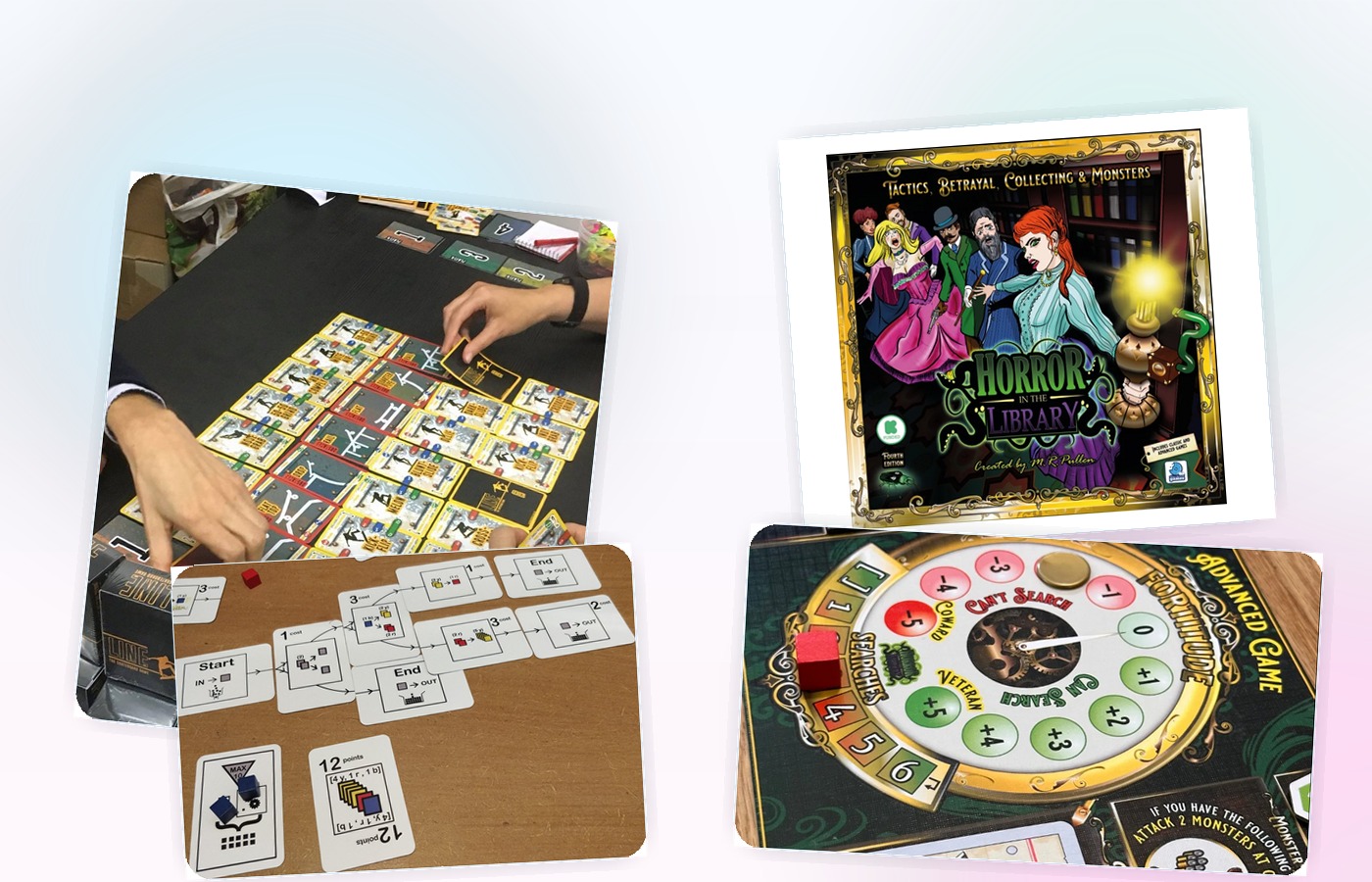 Collage of board game and card game development projects by Blue Donut Studios