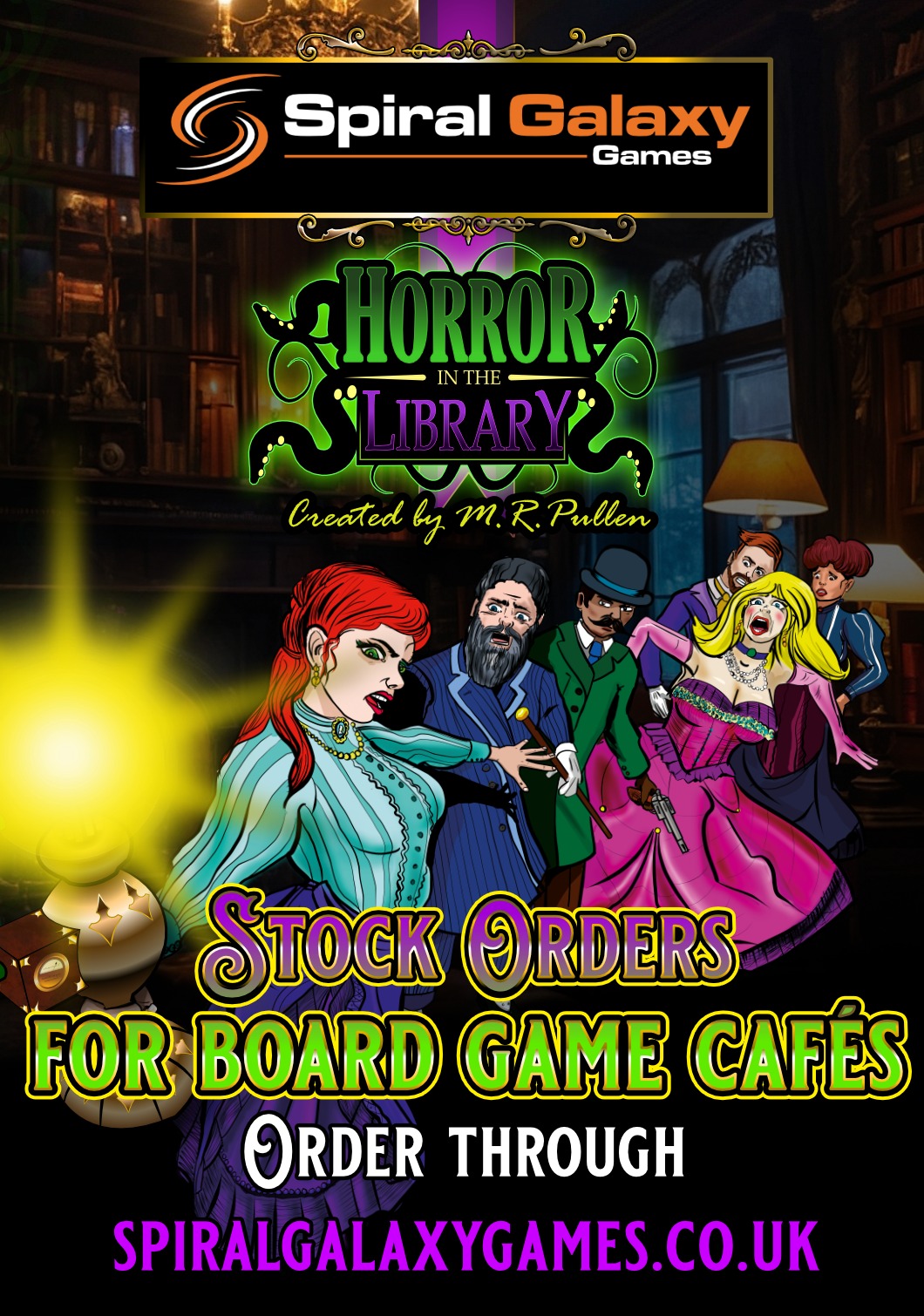 Promotional graphic aimed at board game cafes